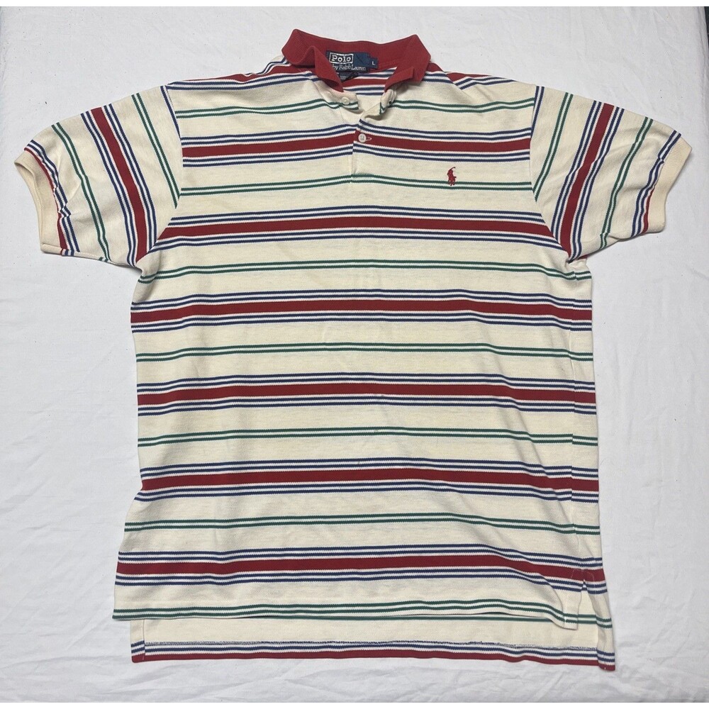 Vintage Polo Ralph Lauren Tartan Plaid Polo Shirt Men's L Strip Made In USA 90s